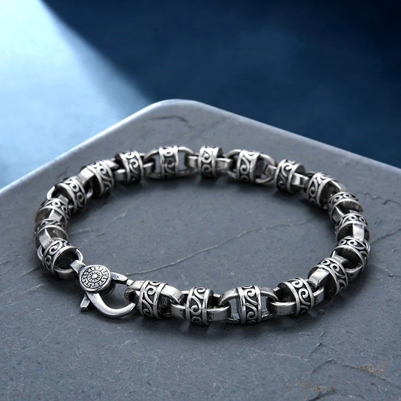 925银手链 汉风唐草纹永恒之滕手链纯银男生复古首饰国潮个性嘻哈