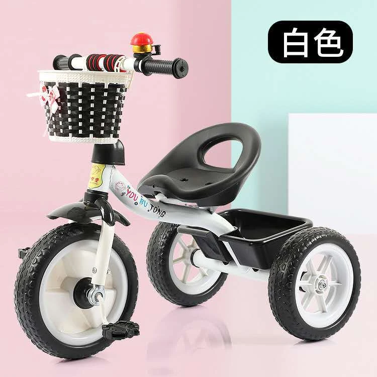 儿童三轮脚踏车小孩自行车宝宝手推可骑三轮车蓝色骑行省力转向ch