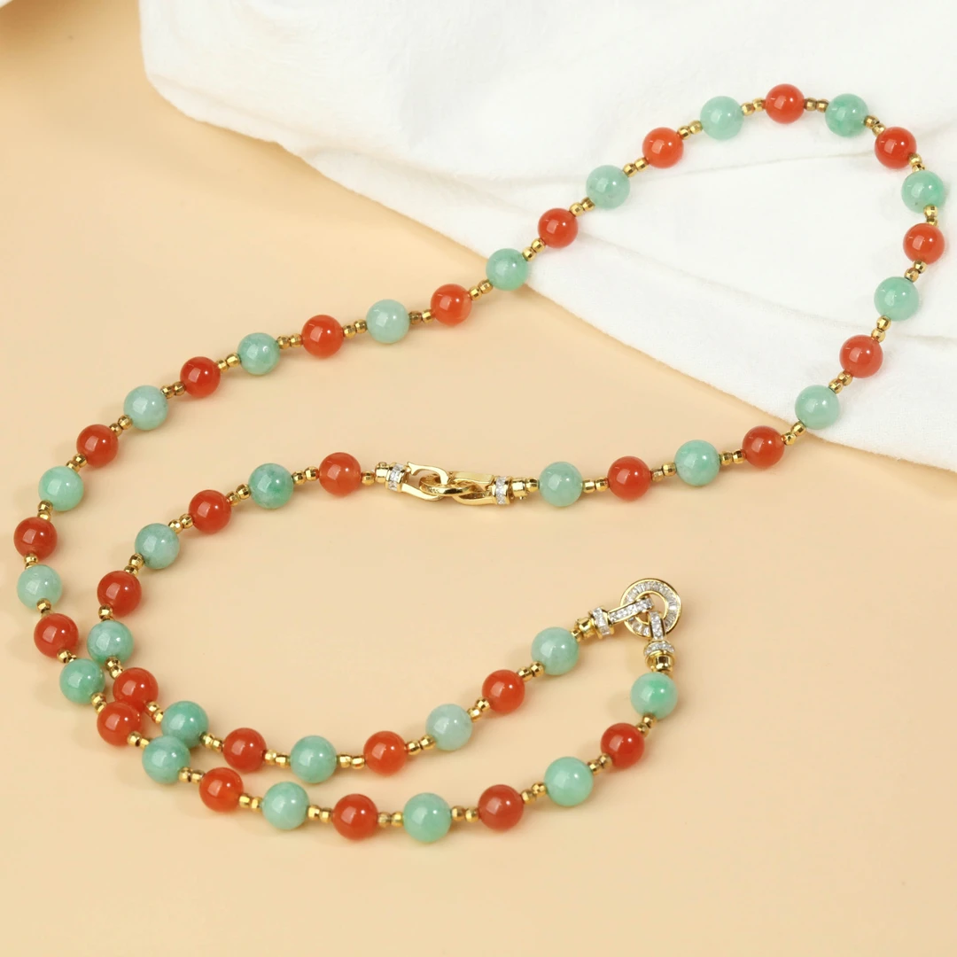 佳言珠宝s925银原矿果绿翡翠南红项链两用款PBXCC2030011