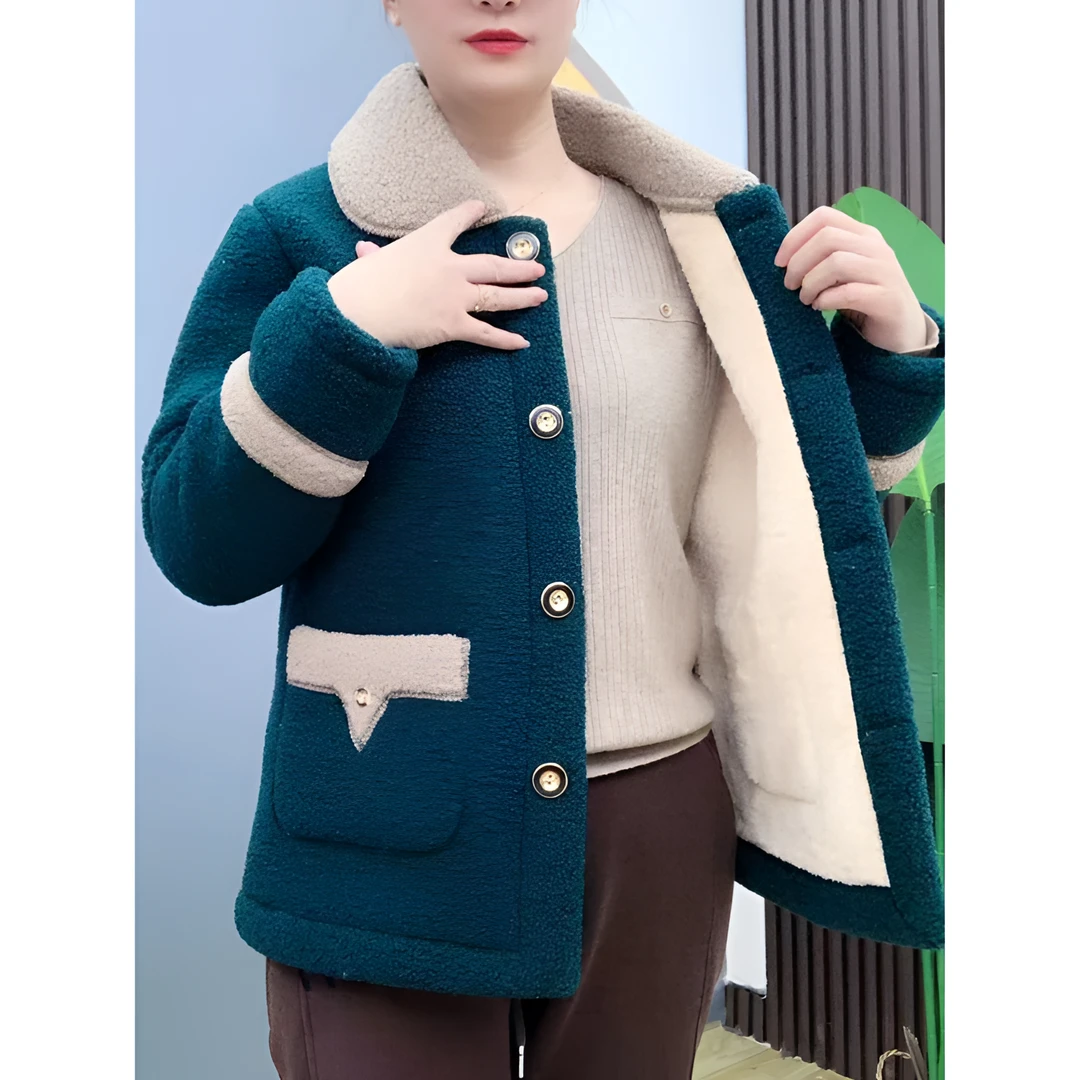 中年妈妈冬装羊羔绒外套新款中老年女加绒加厚50岁颗粒绒棉袄上衣