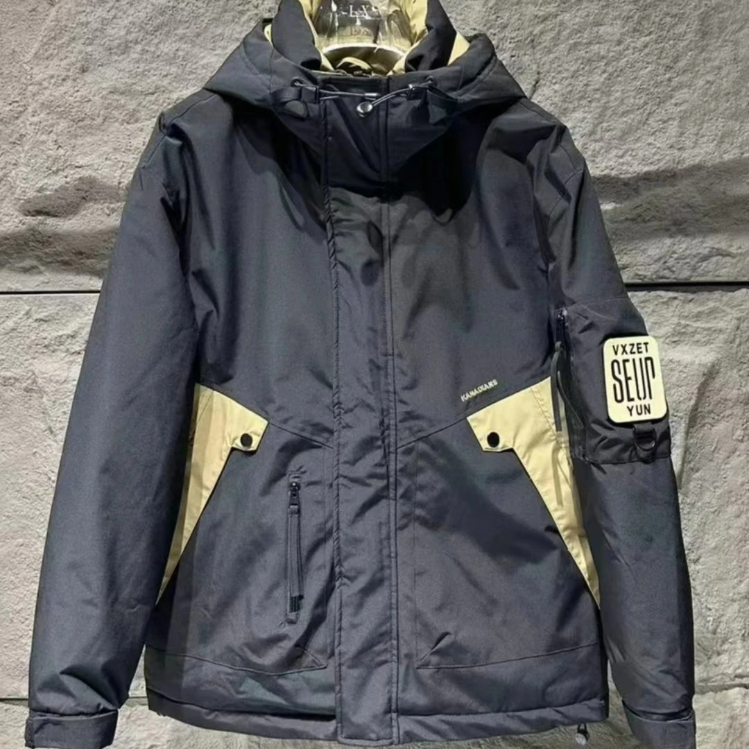 8013--冬季新款#撞色连帽寒冬加厚保暖夹克情侣款外套