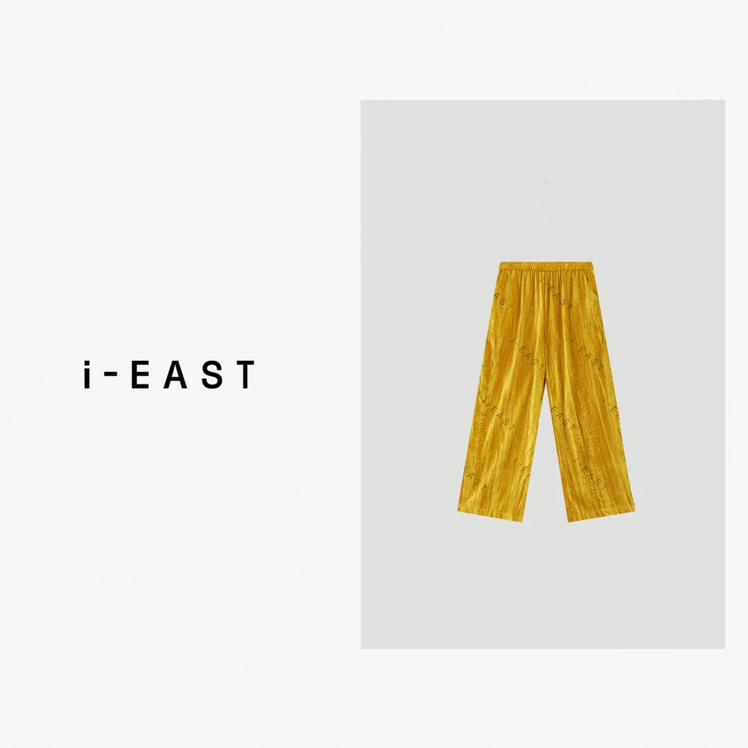 i-EAST 清荷小景~新中式极简绒绒松紧腰休闲裤-4D K13011