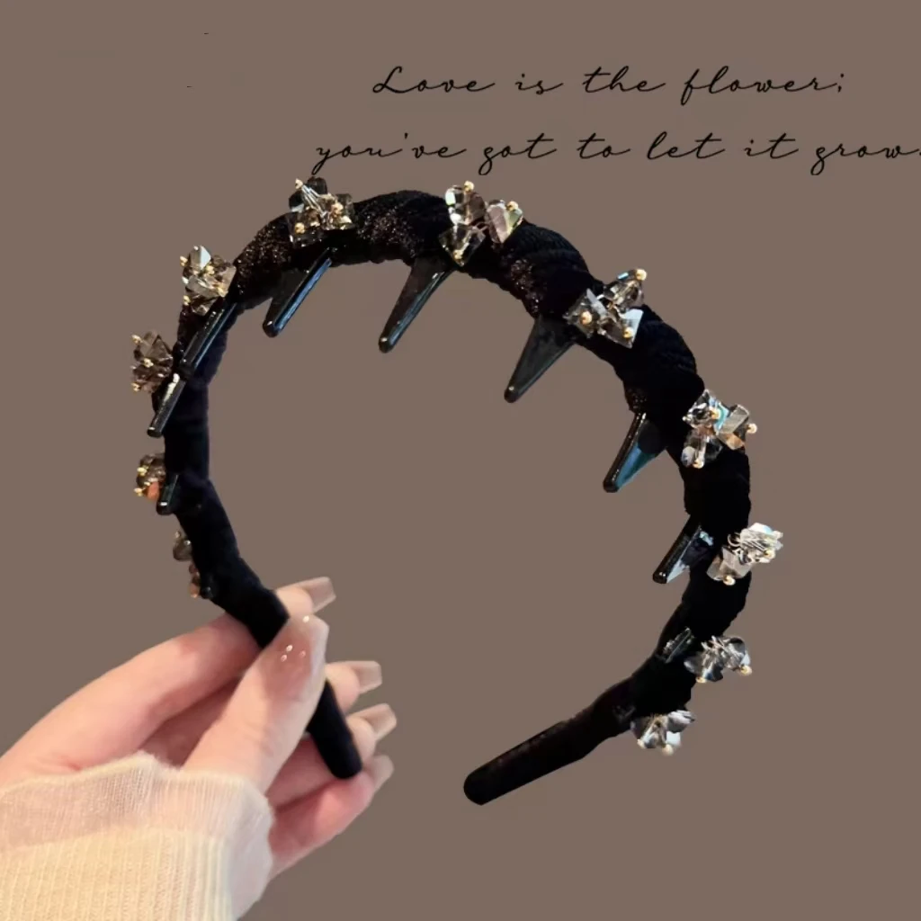 韩系高颅顶发箍丝绒水钻波浪女2024年新款轻奢头箍洗脸防滑压发卡