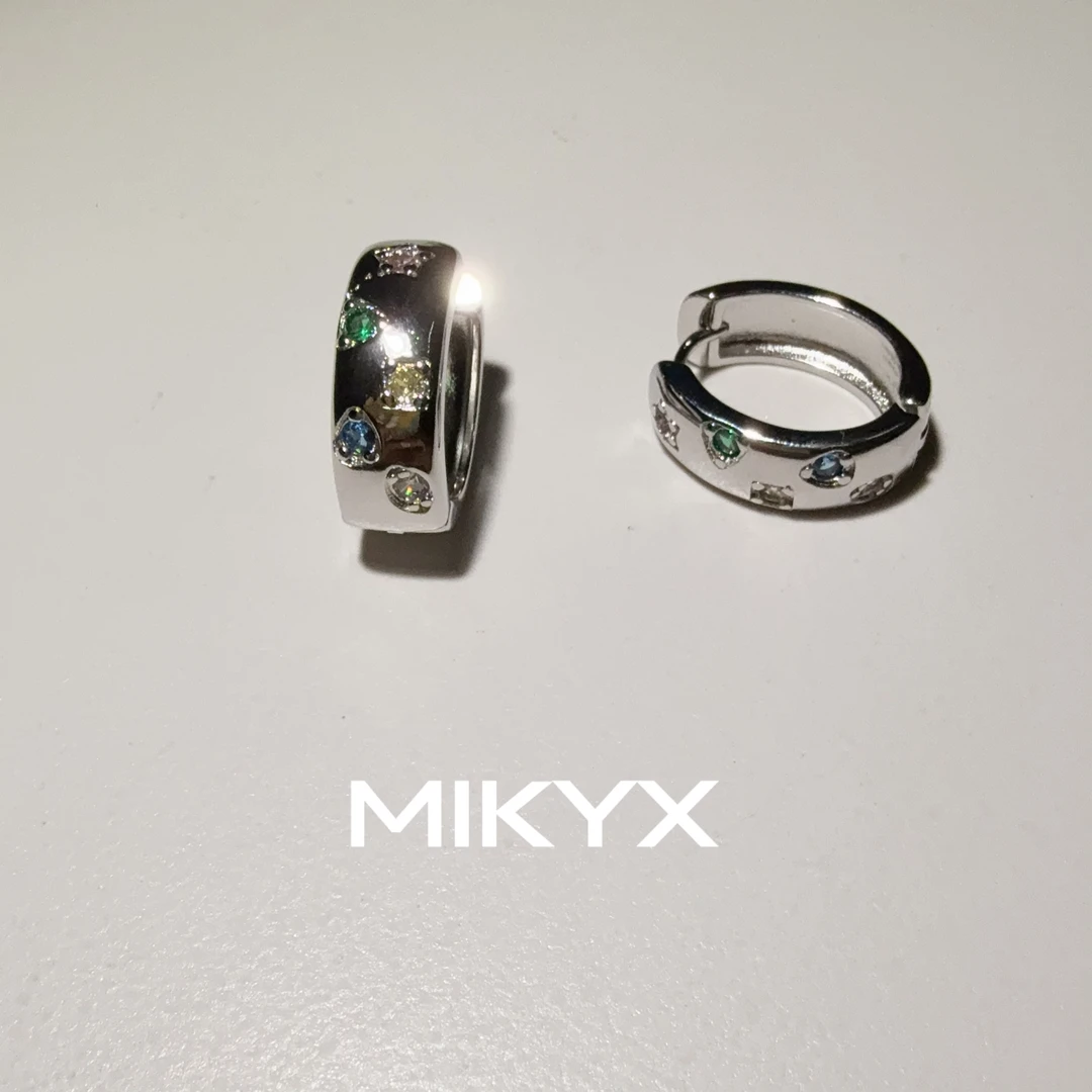 mikyx 铜合金合成锆石耳饰 彩色弧面耳环QB535