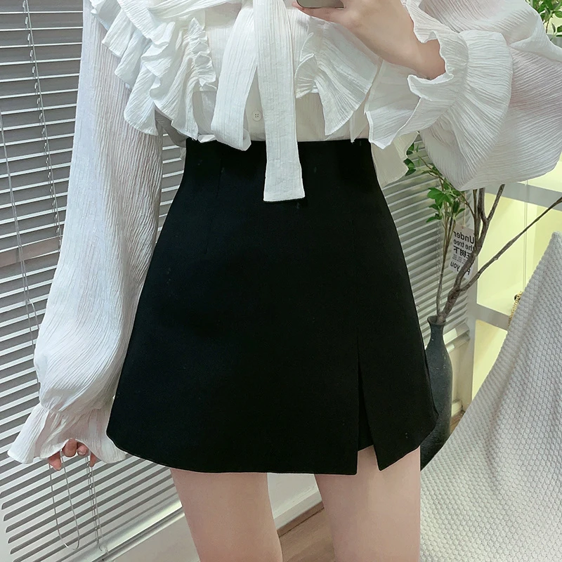 御姐风高腰包臀开叉A字裤裙性感裙早秋款小众设计感高腰短裙裤女