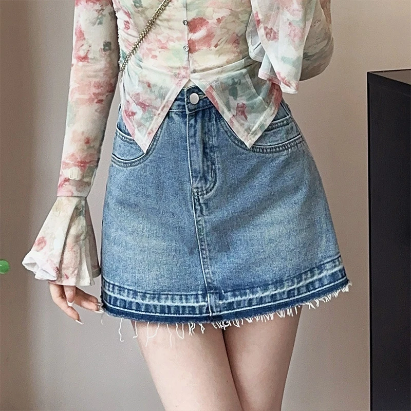 【现货】【灿烂日落】复古显瘦牛仔短裙高腰显瘦A字短裙子