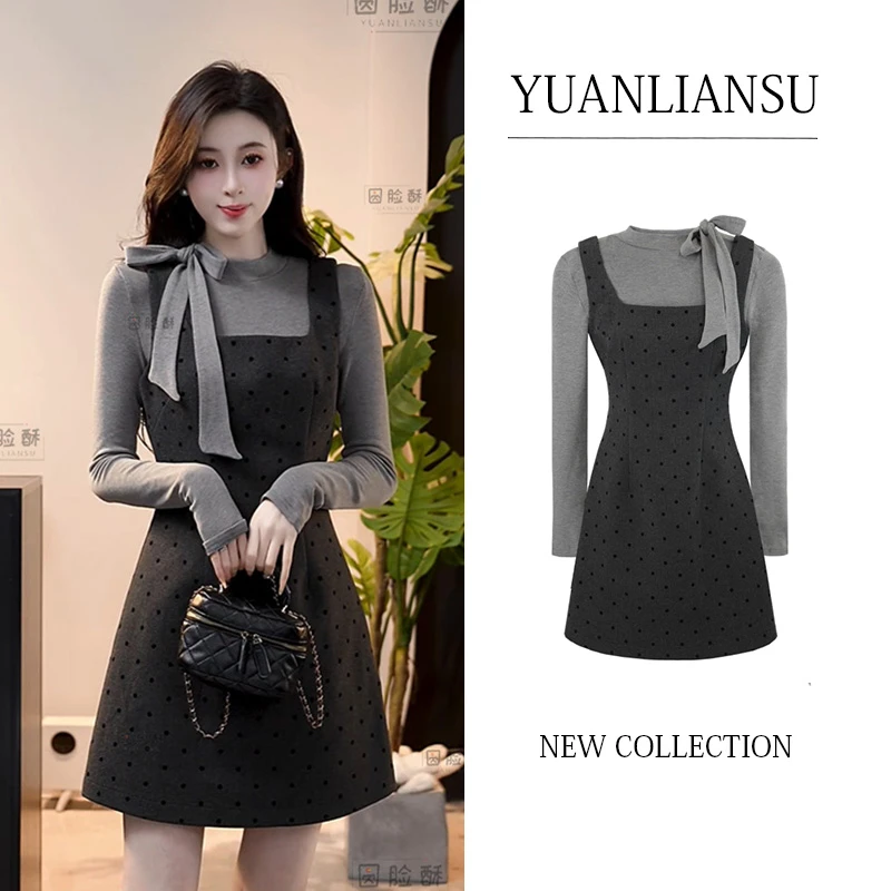 【星野绮梦】小香风系带蝴蝶结上衣+小香风女套装