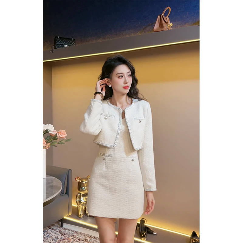 YUANLIANSU/圆脸酥【玻璃奶糖】小香风套装重工镶钻短款显瘦外套女