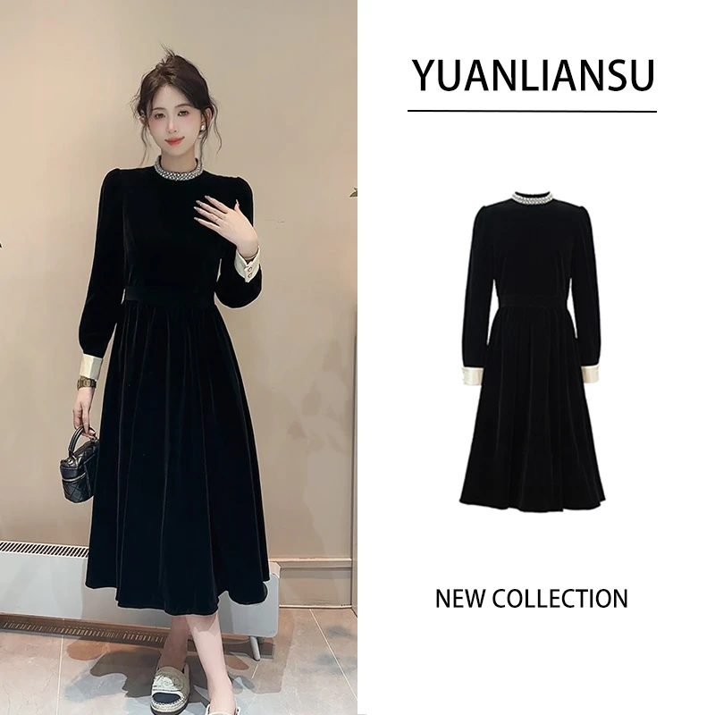 YUANLIANSU/圆脸酥【浅画云澜】赫本风高级气质黑色收腰显瘦连衣裙