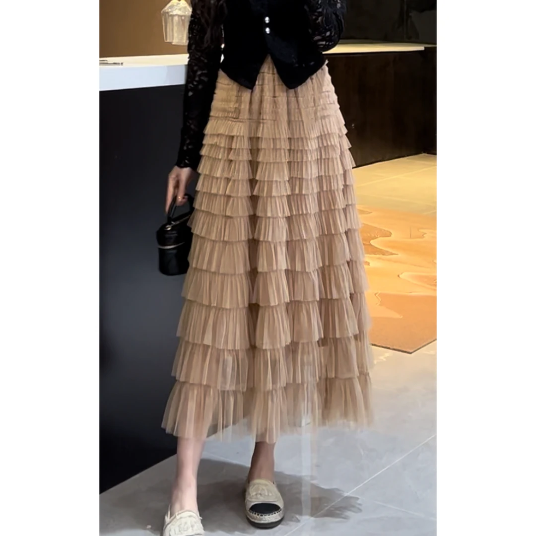 YUANLIANSU/圆脸酥2024新款时尚温柔气质风高腰显瘦蛋糕半身裙女