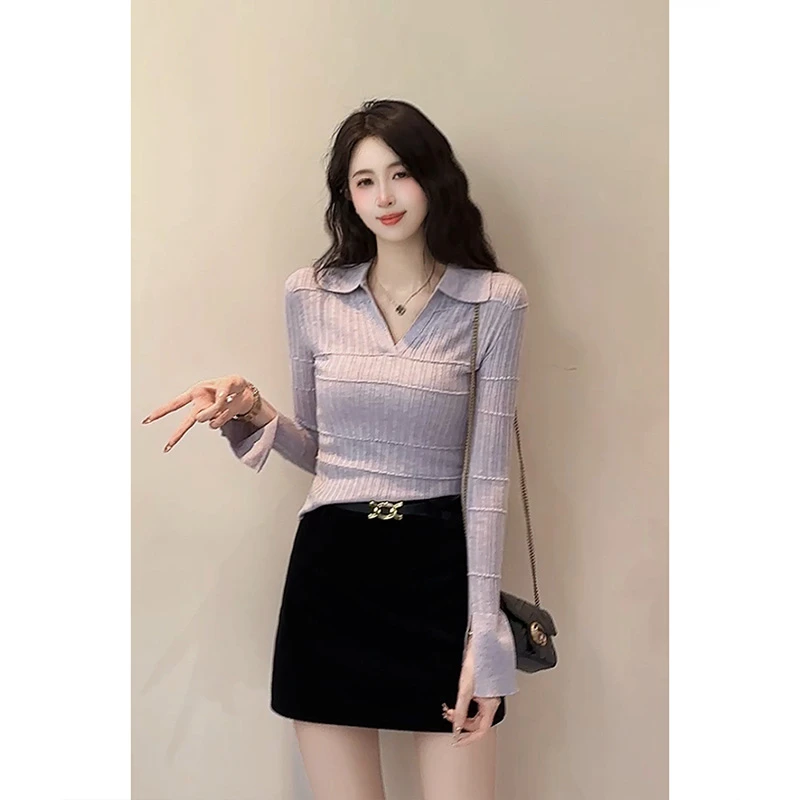 【现货】【月光宝盒】2024年新款翻领喇叭袖显瘦针织衫女