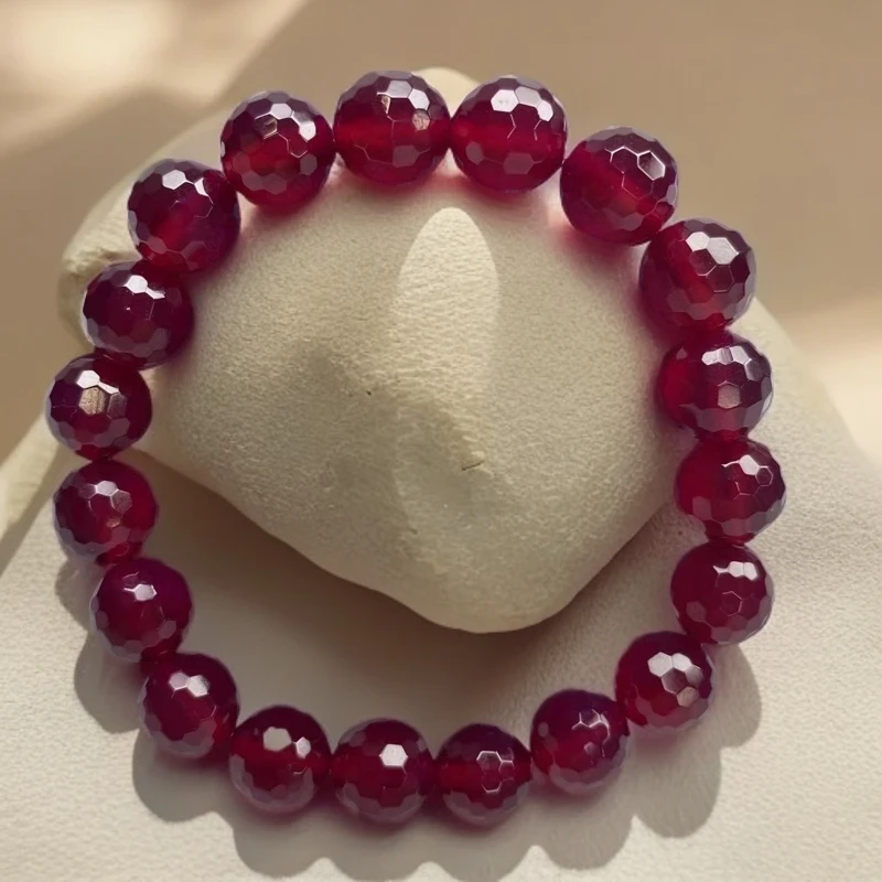 尺寸约10mm19颗紫俱来紫钻切面玛瑙玉石手串