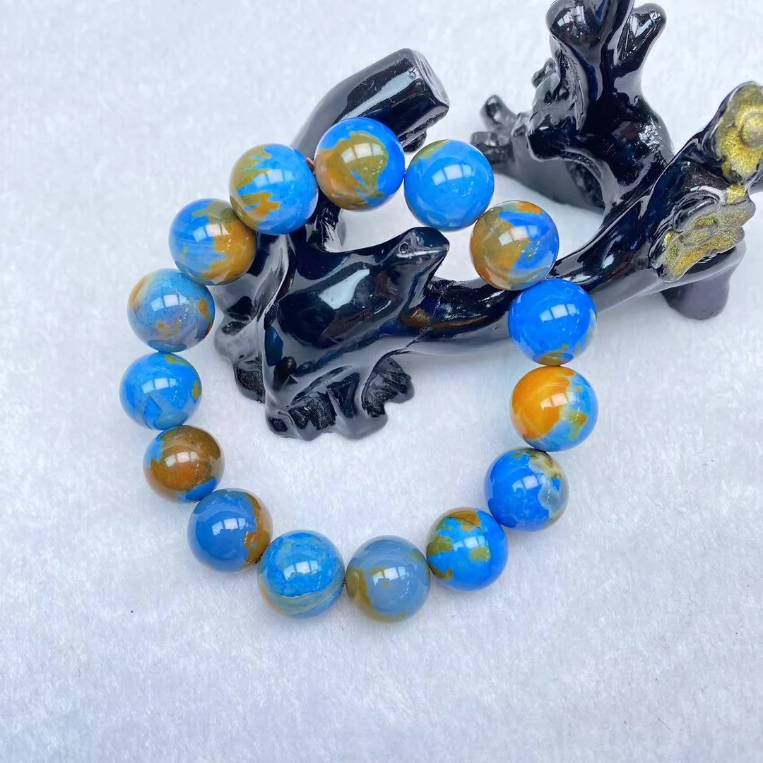 尺寸约14mm15颗金玉蓝晶玛瑙玉石手串男女同款