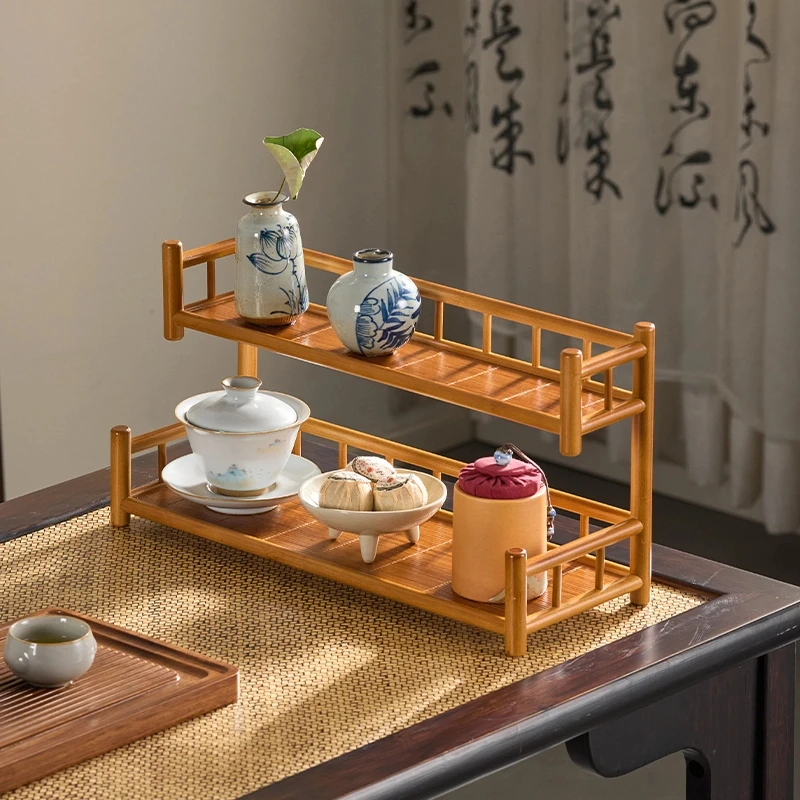 桌面小博古架新中式茶具置物架茶杯收纳架子紫砂壶摆件茶壶架