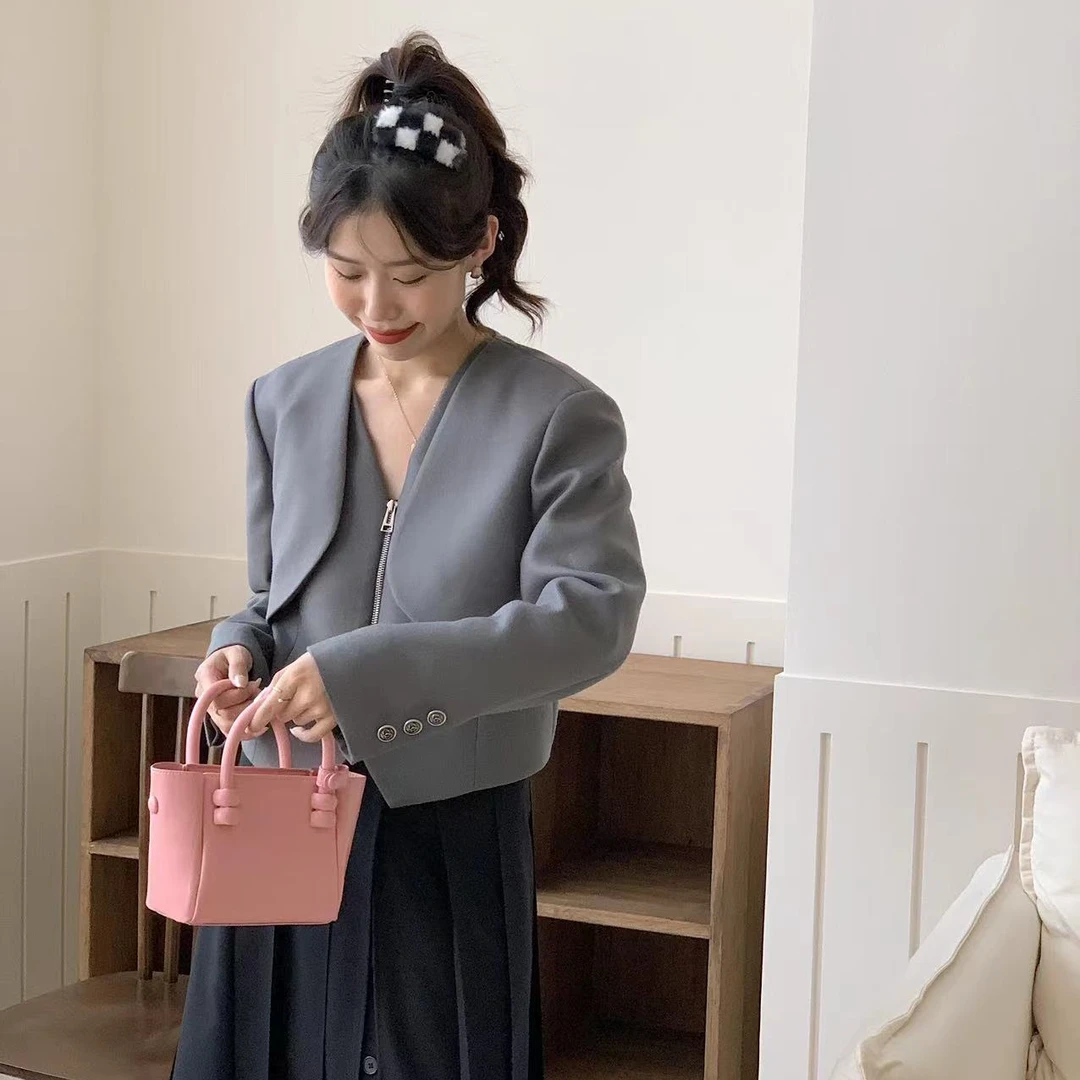 A-305春季新品气质短款时尚休闲小众设计感精纺马甲两件套短款