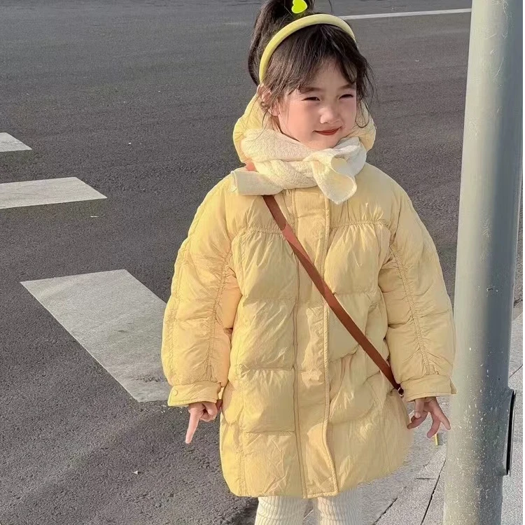 女童保暖2024新款洋气中小童儿童冬季加厚中长款防寒服连帽外套潮