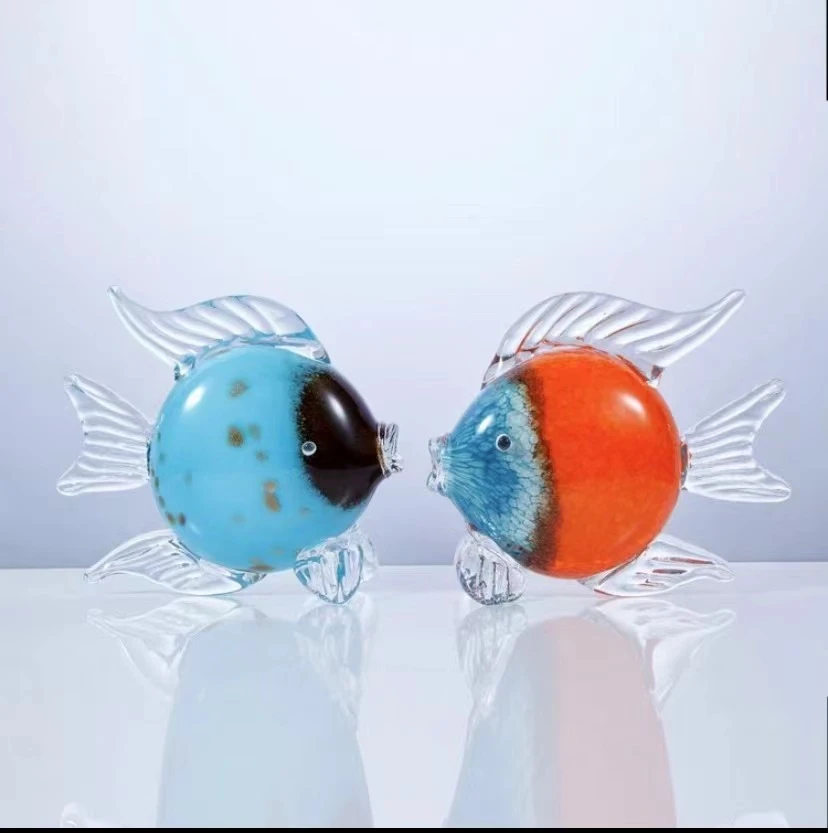 手工琉璃摆件【亲嘴鱼】摆件 工艺品茶几家居软装 一对小鱼摆件花器