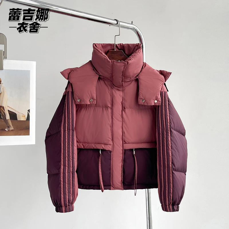 蕾吉娜衣舍新款时尚运动短款鸭绒羽绒服小个子女生冬季连帽面包服