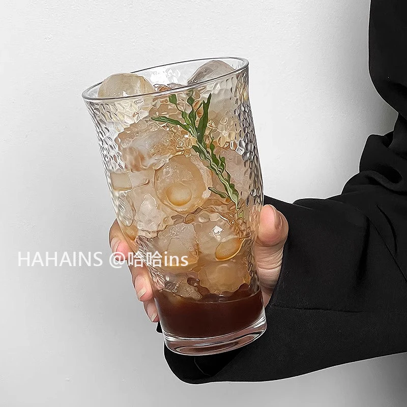 小众复古高颜值咖啡杯大容量玻璃杯家用水杯饮料杯果汁杯透明杯子