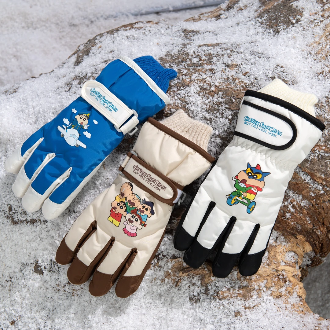 蜡笔小新儿童滑雪手套防水冬季加厚加绒保暖玩雪防寒男童女孩宝宝