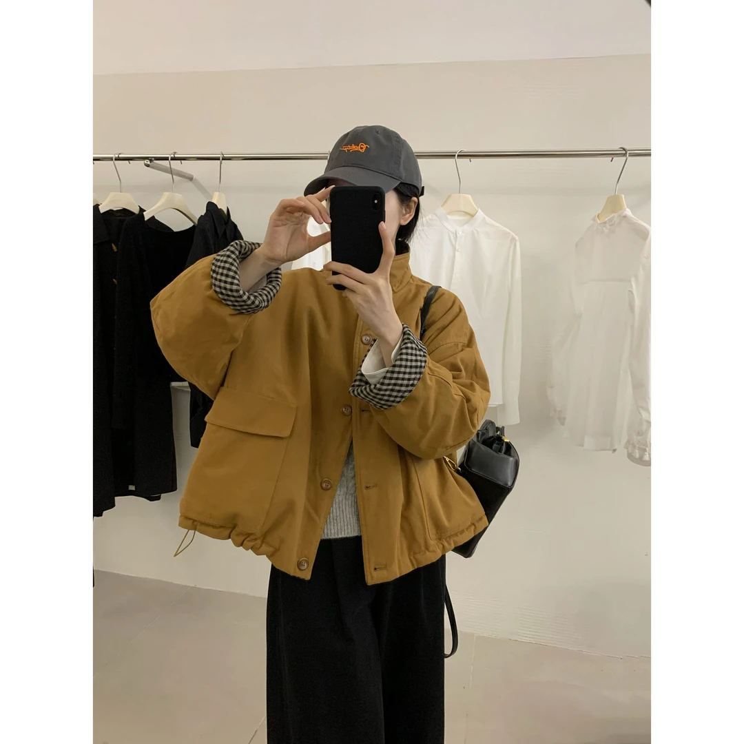 新款气质休闲韩版简约长袖棉服M241031