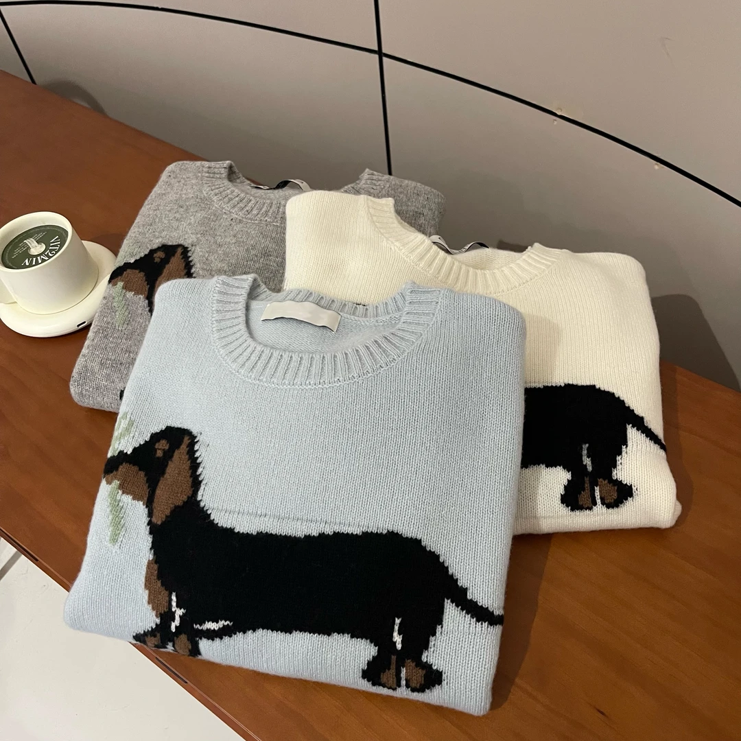 新款气质休闲简约韩版小狗长袖毛衣Z4928236