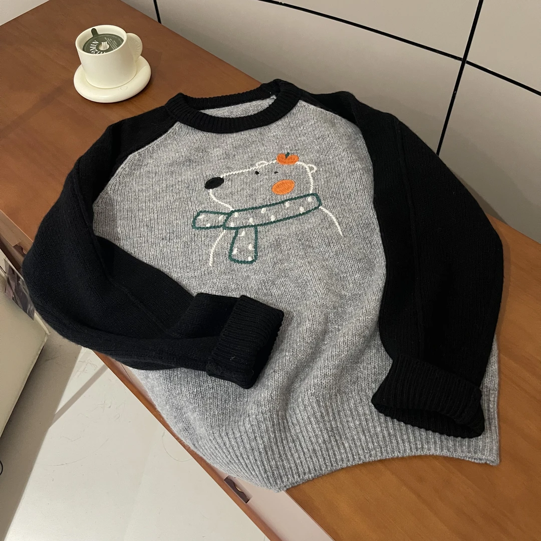 新款气质休闲韩版撞色小熊毛衣Z24335