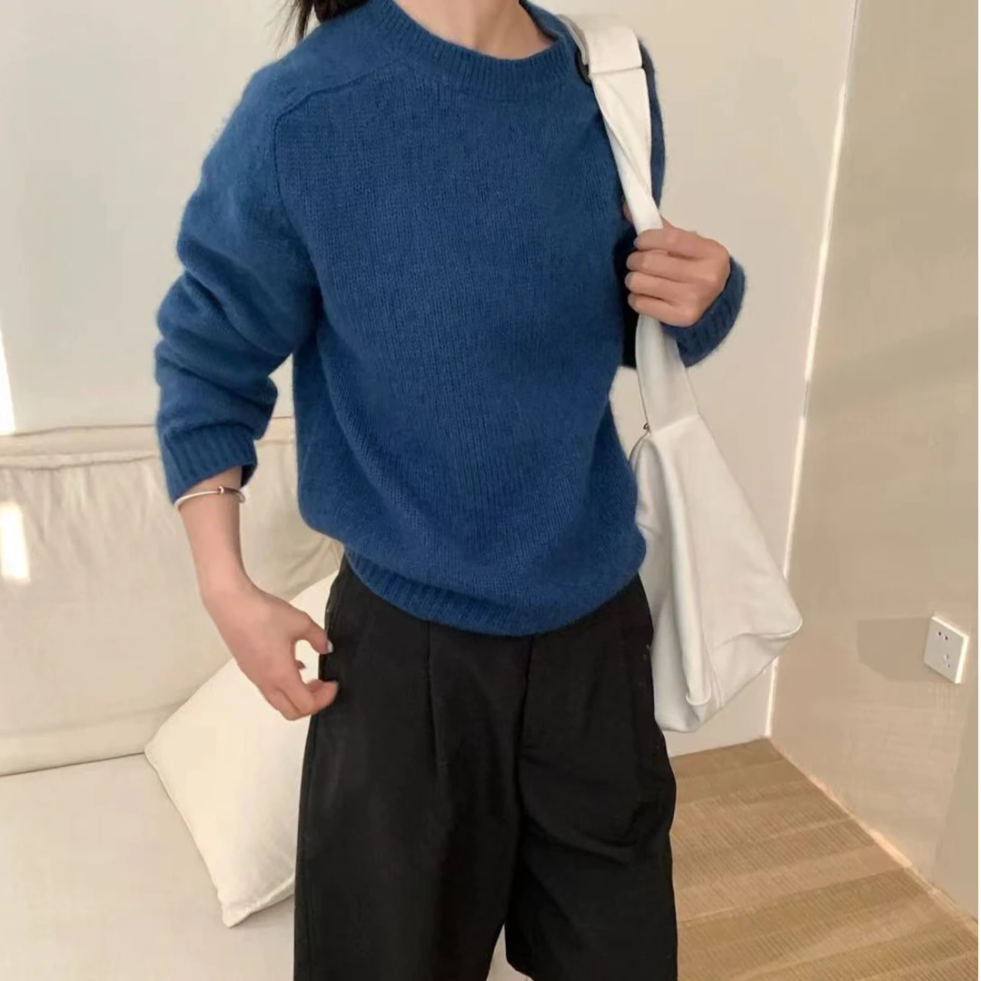 新款气质休闲韩版简约纯色圆领毛衣Z9966