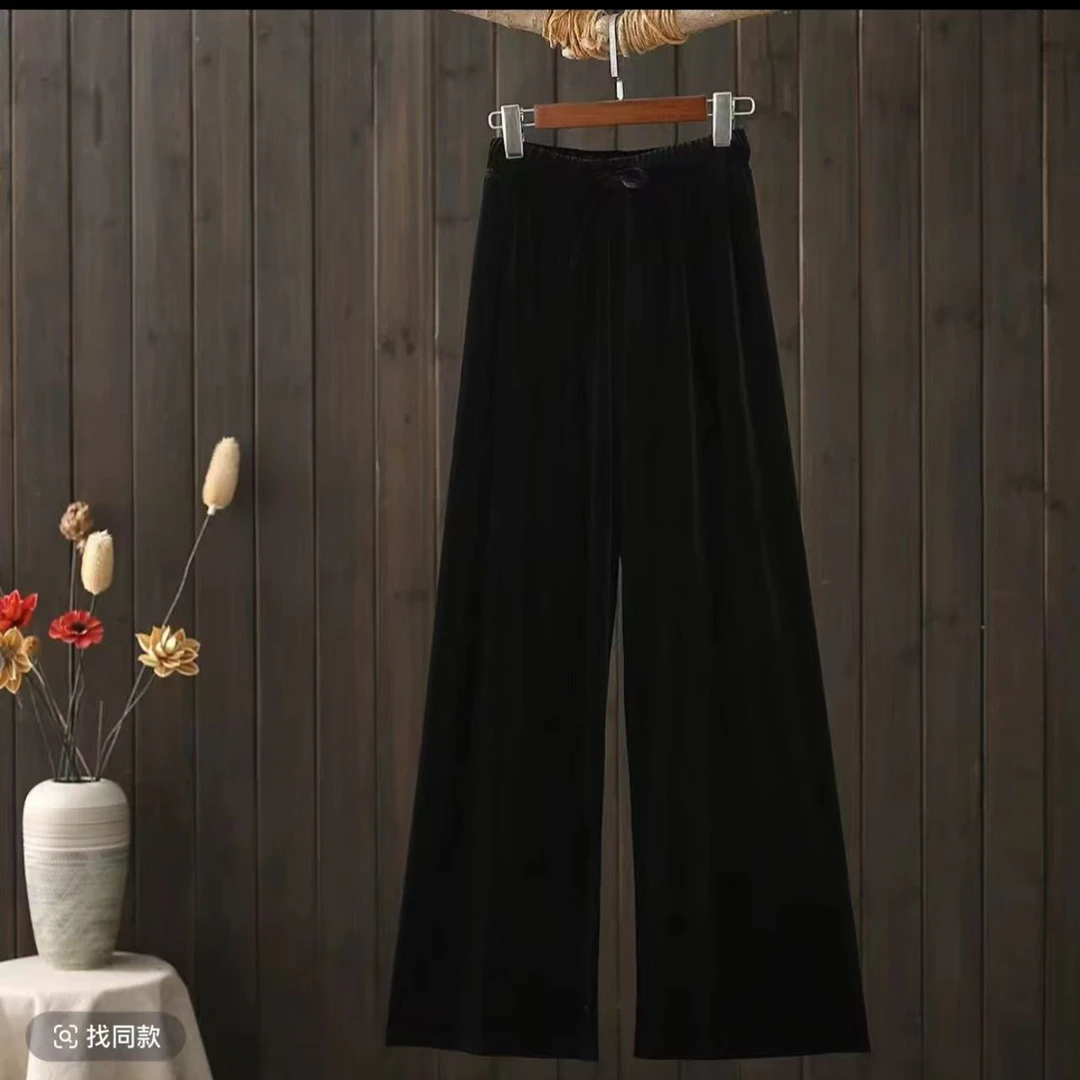 6020新款【加绒加厚】阔腿裤冬季宽松气质垂坠感高腰显瘦丝绒裤子