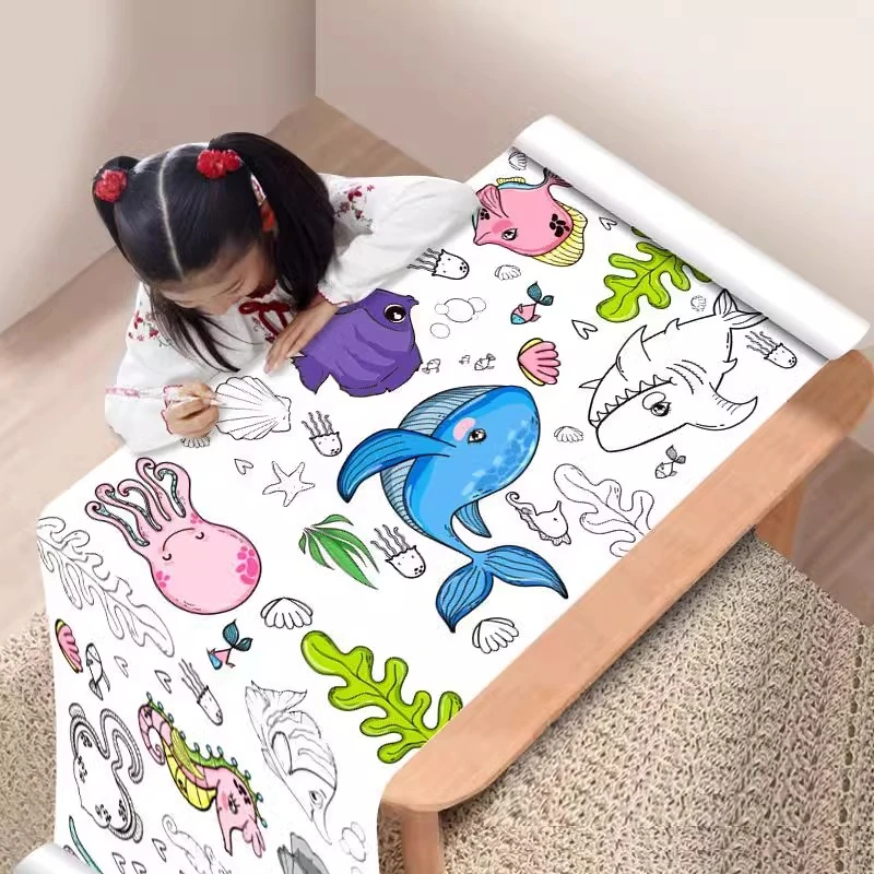 儿童超长涂鸦大画纸填色绘画纸画卷幼儿园宝宝涂色画布绘画套装纸