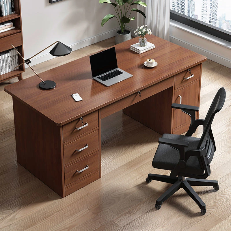 带锁办公桌家用电脑桌台式简约桌子工作台带抽屉书桌职员桌椅组合