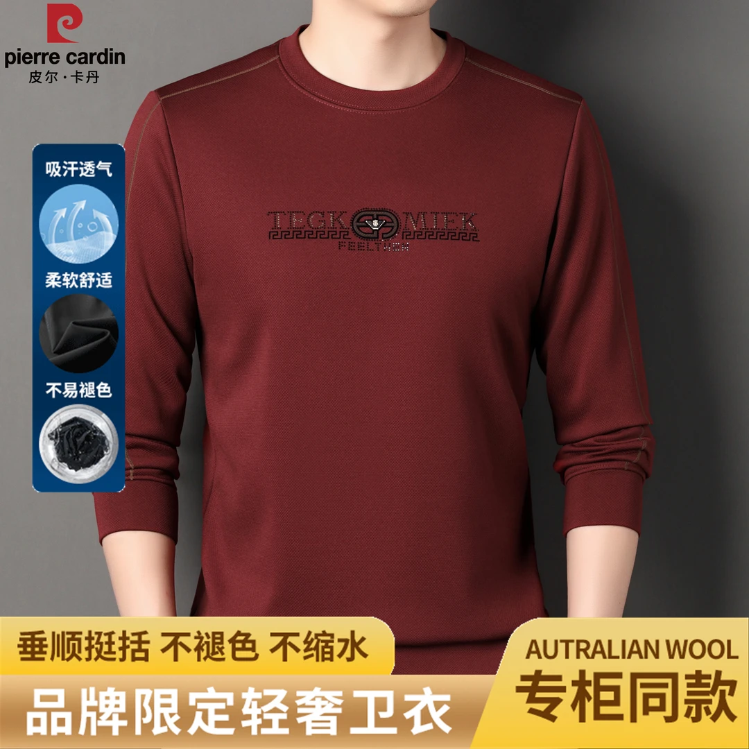 皮尔卡丹轻奢2025秋季卫衣男士时尚休闲宽松长袖t恤垂顺挺括上衣