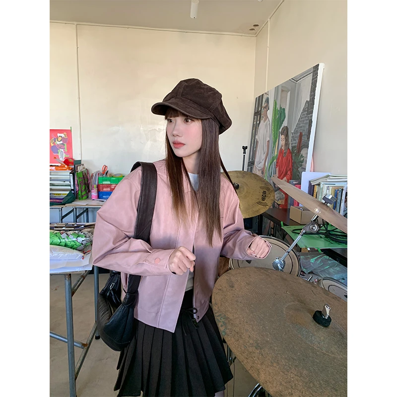 银河汽水 “芝加哥往事”复古哑光皮衣外套女