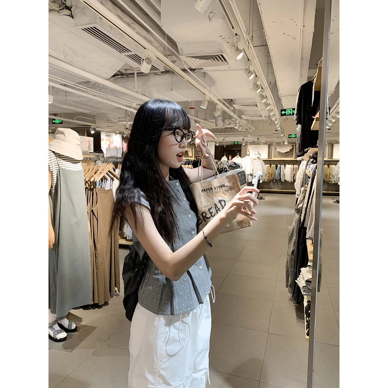 银河汽水 波点短袖娃娃领衬衫夏季女小个子显瘦短款上衣