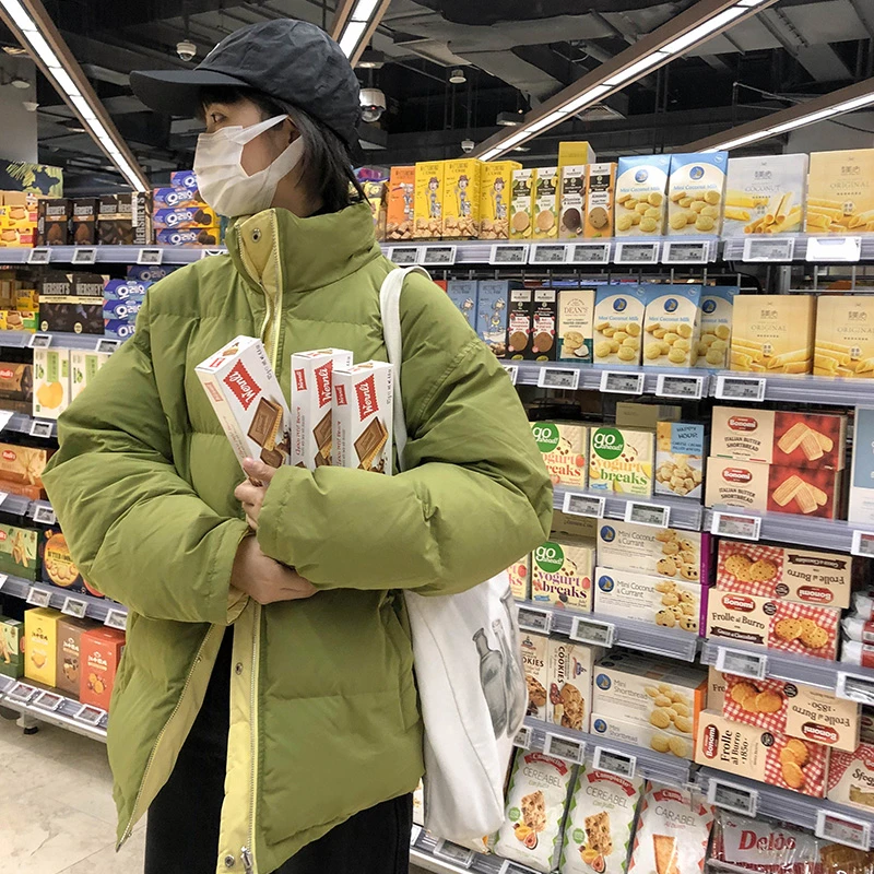 银河汽水 两面穿棉衣棉服女冬季新款加厚小个子短款面包服外套