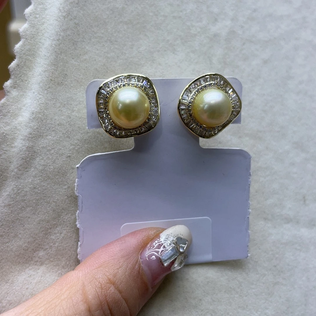 海水珍珠耳饰银S925镶嵌