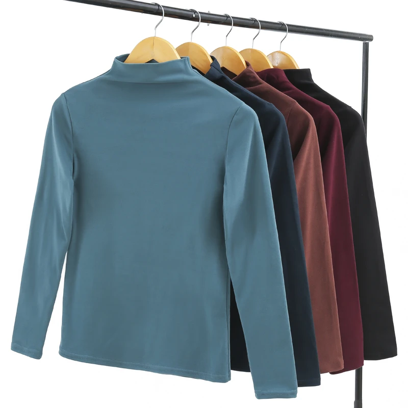 秋冬保暖半高领加厚加绒紧身上衣百搭修身长袖打底衫