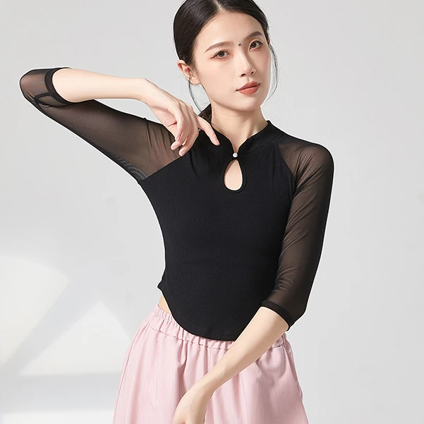 古典舞练功服中国舞服女形体训练服装女旗袍立领舞蹈上衣高领修身