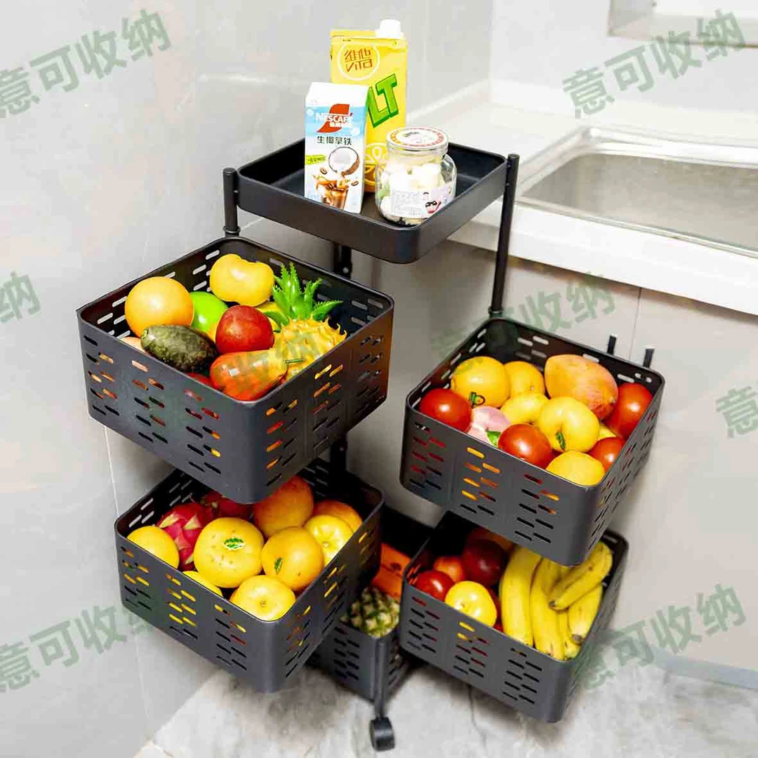 【免安装】可旋转厨房客厅蔬菜金属柜落地多层储物碳钢可移动家用