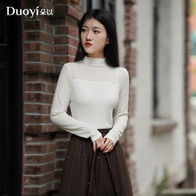 朵以2024新款半高领纱t打底衫上衣T恤39SQ037079