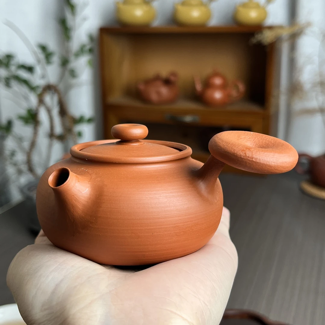 潮州薄胎鸡蛋黄侧把小急须壶原矿朱泥茶壶手工茶具单壶手拉茶壶