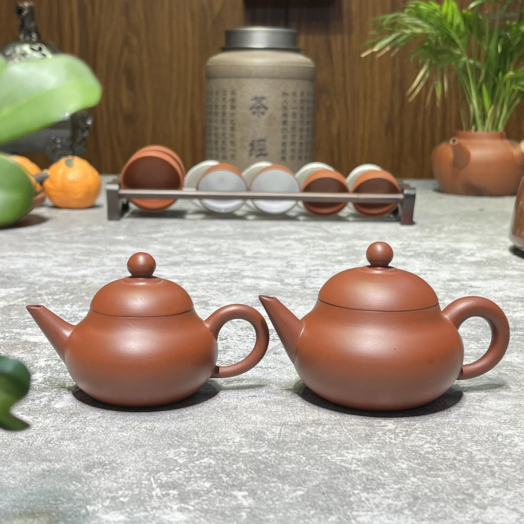 茶具紫砂茶壶泡茶煮茶潮州手拉壶梨壶110cc朱泥全手工大红袍工夫