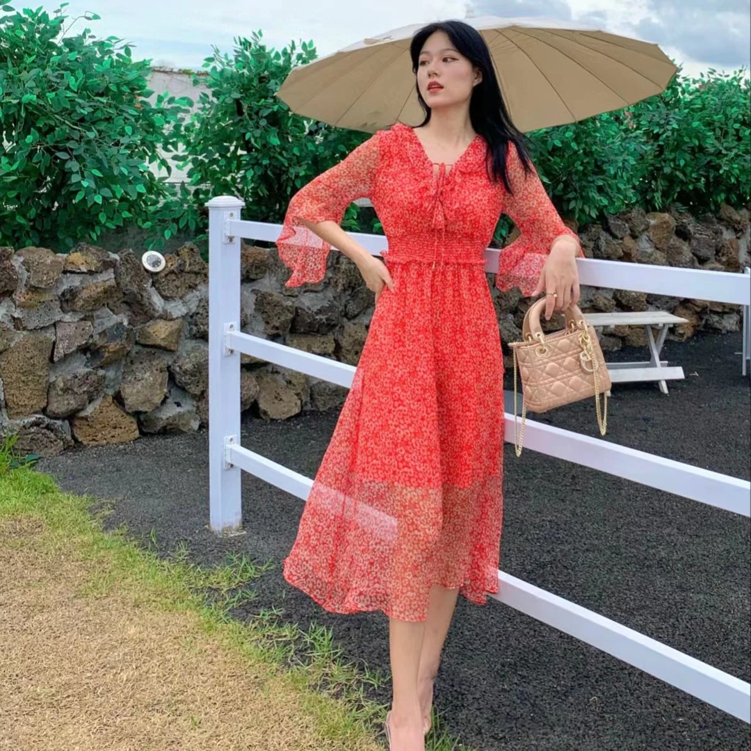 【海燕粉丝专属】谁穿谁好看气质款真丝桑蚕丝碎花连衣裙春夏法式