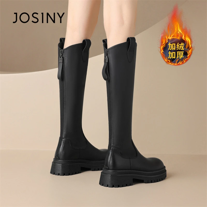 JOSINY/卓诗尼马丁靴女冬季加绒小个子显瘦高筒靴网红长筒骑士靴