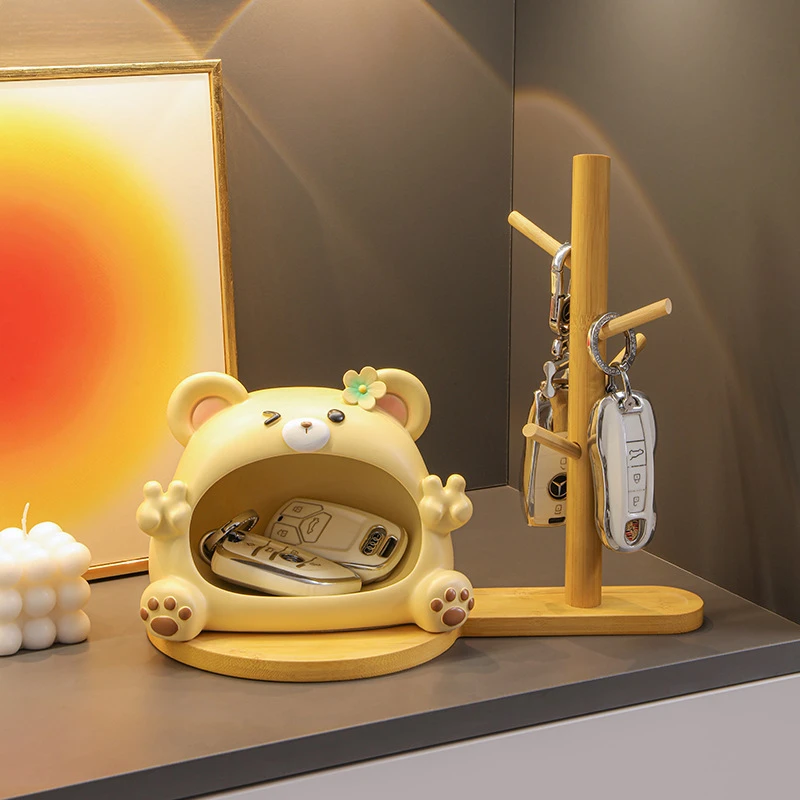 黄油小熊钥匙收纳玄关摆件入户进门口鞋柜客厅家居装饰品乔迁礼物