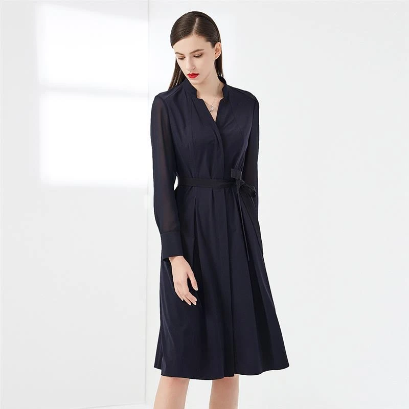 NEXY.CO/奈蔻新款职业衬衫连衣裙中长款气质通勤a字裙XF05490P7