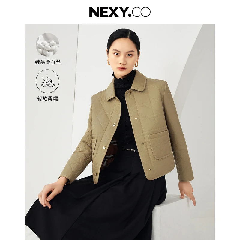 NEXY.CO/奈蔻棉立领外套修身女士百搭秋季桑蚕丝通勤XQ00024D2