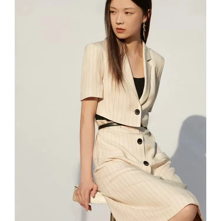 NEXY.CO/奈蔻拼接连衣裙外套拼色裙子女职业时尚女装夏XF03960D1