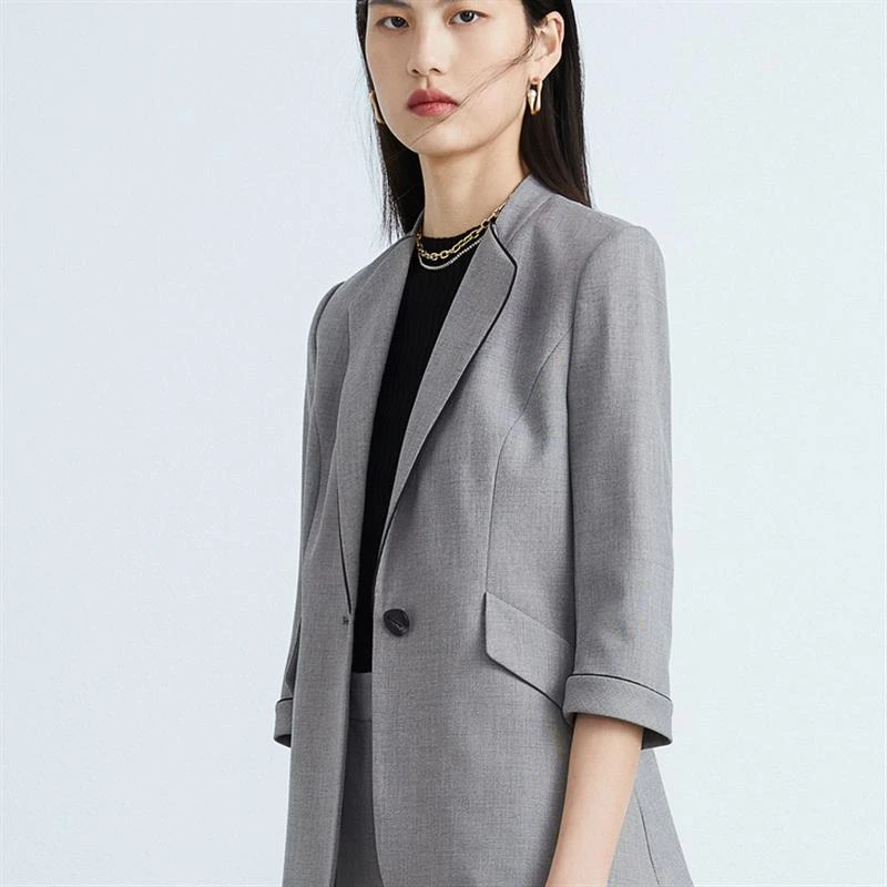 NEXY.CO/奈蔻灰色春夏薄款职业通勤百搭西服外套女时尚XA01356X2