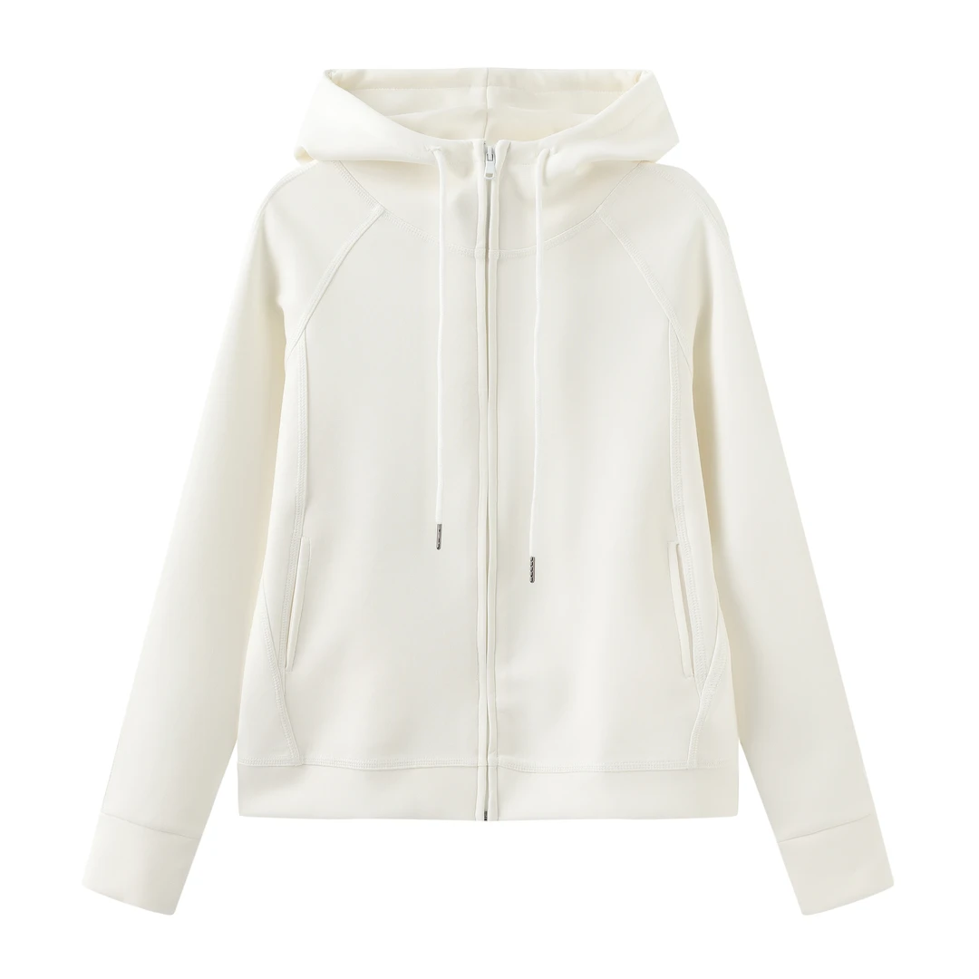 秋季新款卫衣高级感连帽纯色休闲百搭运动外套时尚修身简约风开衫